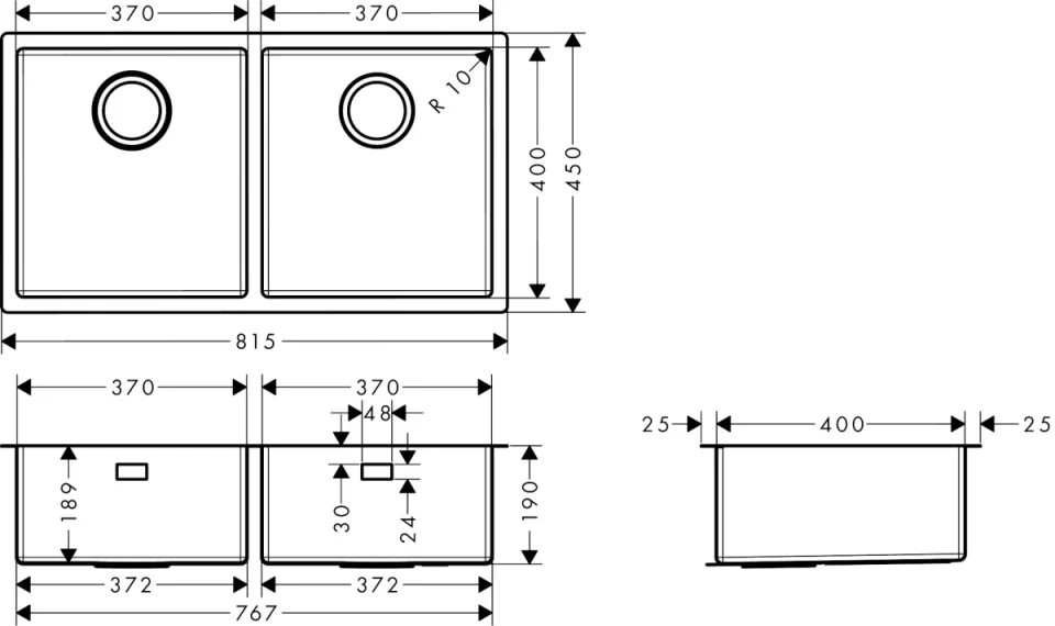 Hansgrohe S71 Sinks 970 X 680 X 220mm Stainless Steel detail view - Image 2