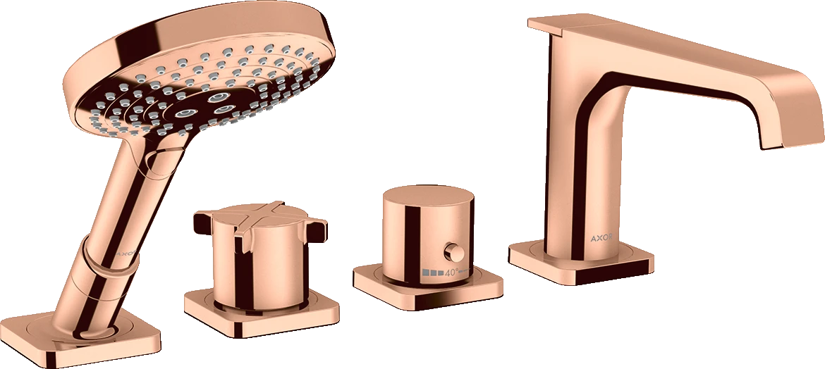 Axor Citterio E 4-hole Rim-mounted Thermostatic Bath Mixer Polished Red Gold