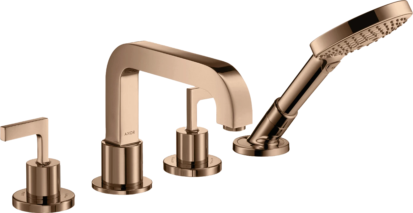 Axor Citterio 4-hole Rim-mounted Bath Mixer With Lever Handles And Escutcheons Polished Red Gold