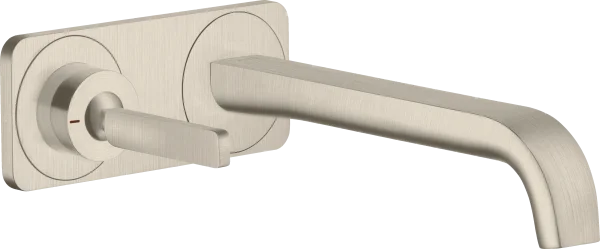 Axor Citterio E Single Lever Basin Mixer Wall-mounted With Pin Handle, Spout 221 Mm And Plate Brushed Nickel