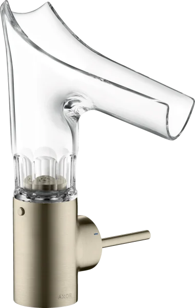 Axor Starck V Single Lever Basin Mixer 140 With Glass Spout - Bevel Cut Without Waste Brushed Nickel