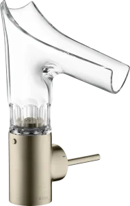 Axor Starck V Single Lever Basin Mixer 140 With Glass Spout - Bevel Cut Without Waste Brushed Nickel