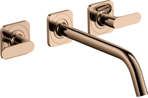 Axor Citterio M 3-hole Basin Mixer For Concealed Installation Wall-mounted With Spout 226 Mm, Lever Handles And Escutcheons Polished Red Gold
