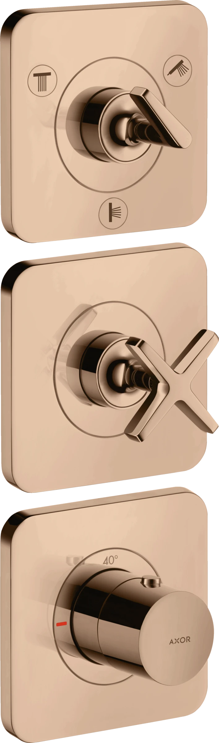 Axor Citterio E Thermostatic Module 380/120 For Concealed Installation For 3 Outlets With Escutcheons Polished Red Gold