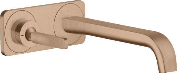 Axor Citterio E Single Lever Basin Mixer Wall-mounted With Pin Handle, Spout 221 Mm And Plate Brushed Red Gold