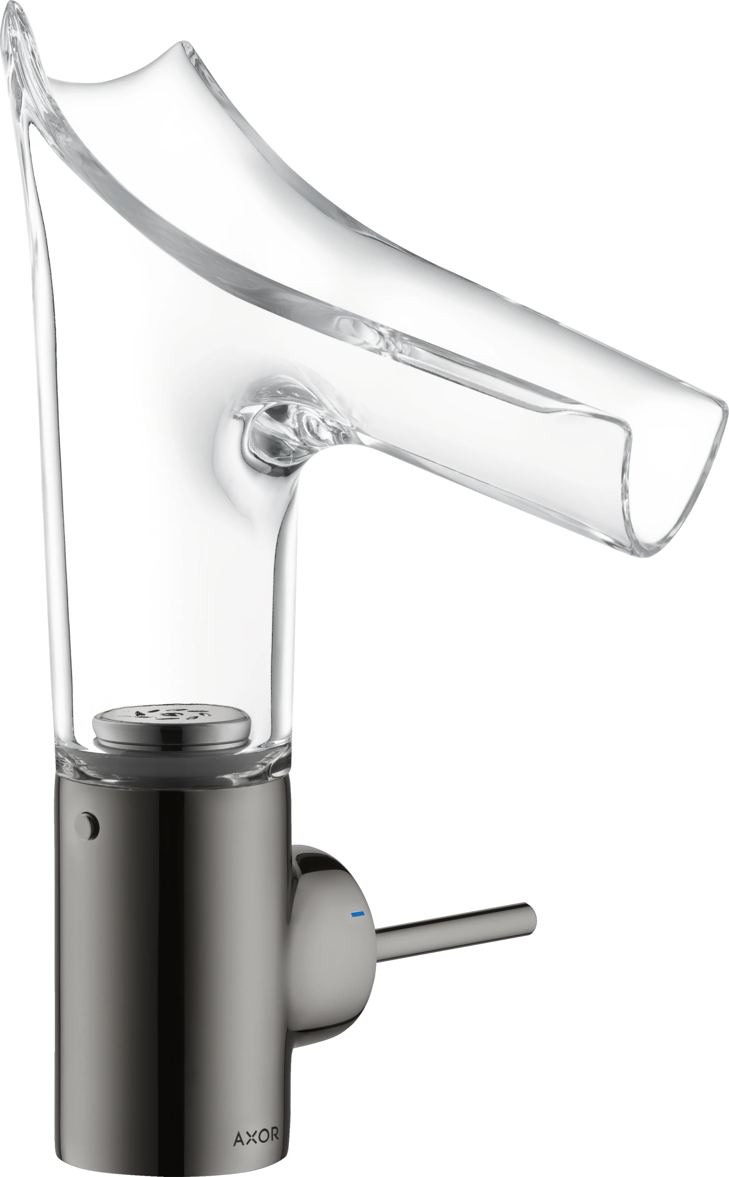 Axor Starck V Single Lever Basin Mixer 140 With Glass Spout Without Waste Polished Black Chrome