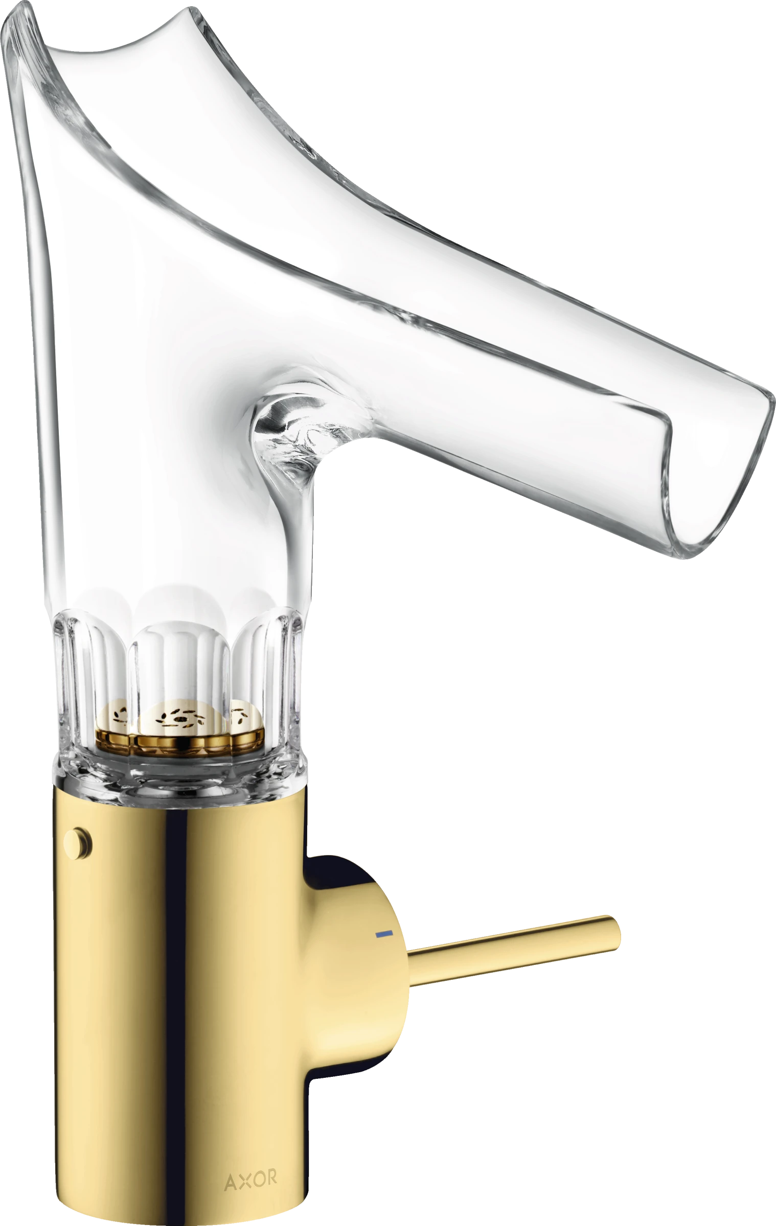 Axor Starck V Single Lever Basin Mixer 140 With Glass Spout - Bevel Cut Without Waste Gold Polished