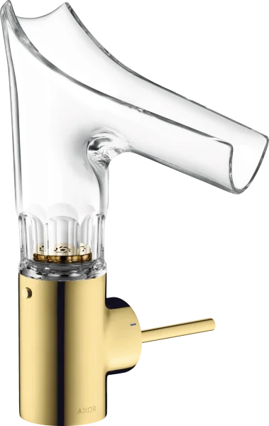 Axor Starck V Single Lever Basin Mixer 140 With Glass Spout - Bevel Cut Without Waste Gold Polished