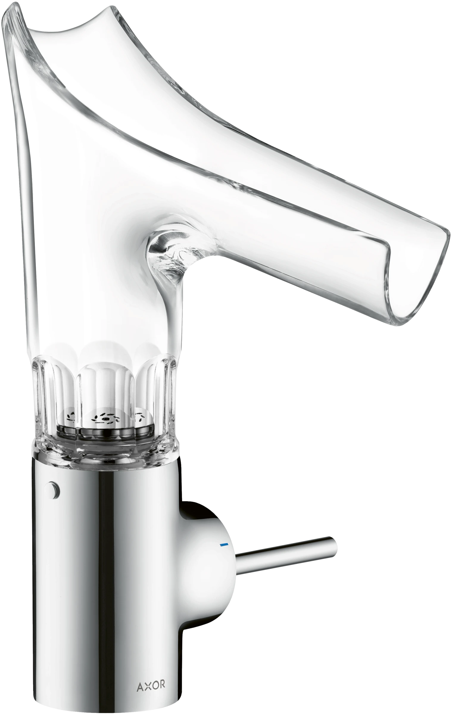 Axor Starck V Single Lever Basin Mixer 140 With Glass Spout - Bevel Cut Without Waste Chrome