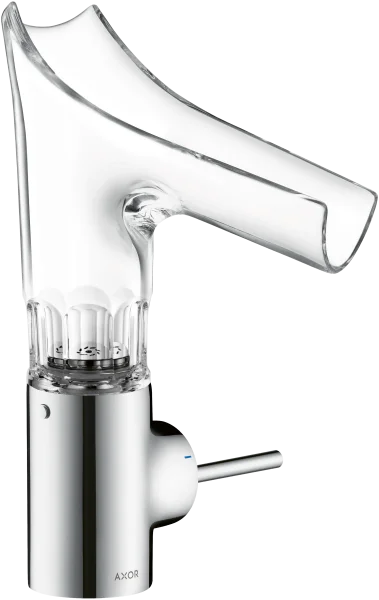 Axor Starck V Single Lever Basin Mixer 140 With Glass Spout - Bevel Cut Without Waste Chrome
