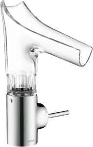 Axor Starck V Single Lever Basin Mixer 140 With Glass Spout - Bevel Cut Without Waste Chrome
