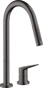 Axor Citterio M 2-hole Single Lever Kitchen Mixer 220 With Pull-out Spray Brushed Black Chrome