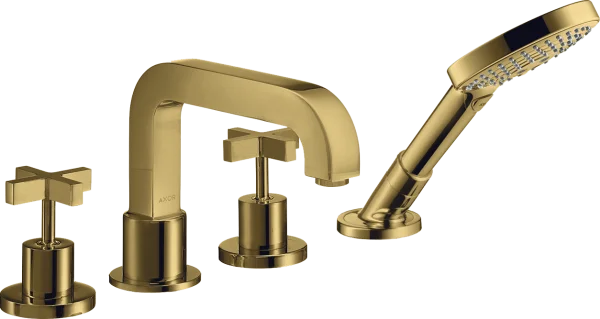 Axor Citterio 4-hole Rim-mounted Bath Mixer With Cross Handles And Escutcheons Gold Polished