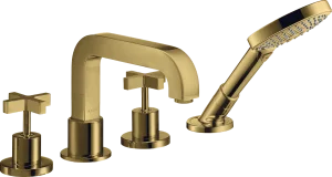 Axor Citterio 4-hole Rim-mounted Bath Mixer With Cross Handles And Escutcheons Gold Polished