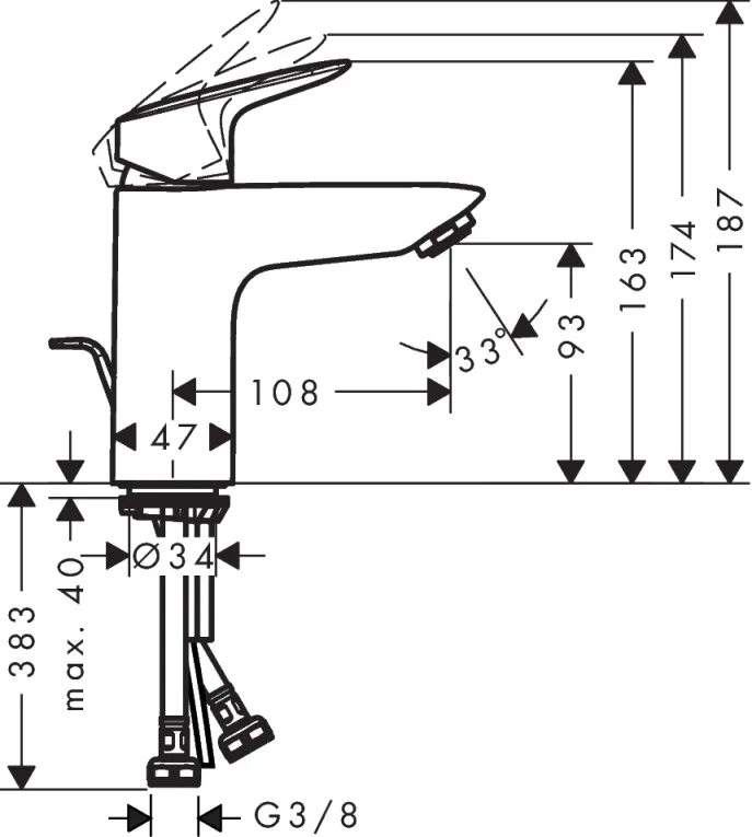 Hansgrohe Logis Manual Mixers 351 X 177 X 72mm Chrome detail view - Image 3