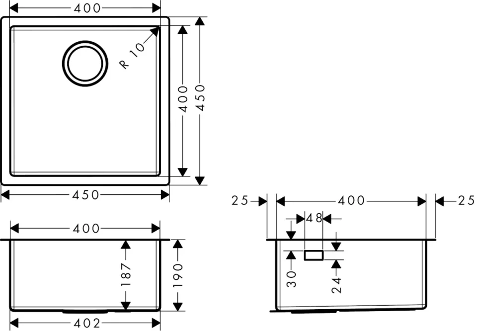 Hansgrohe S71 Sinks 670 X 660 X 220mm Stainless Steel detail view - Image 2