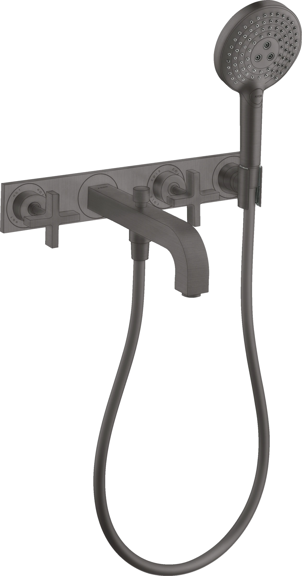 Axor Citterio 3-hole Bath Mixer For Concealed Installation Wall-mounted With Cross Handles And Plate Brushed Black Chrome
