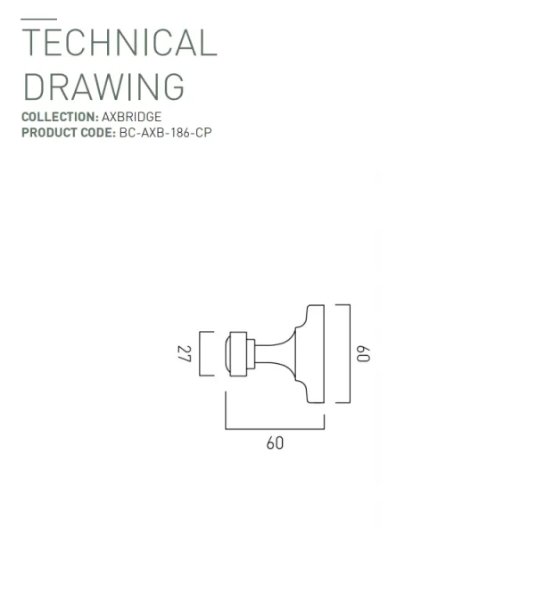 Booth & Co. Robe Hook Chrome & White technical drawing - Image 2