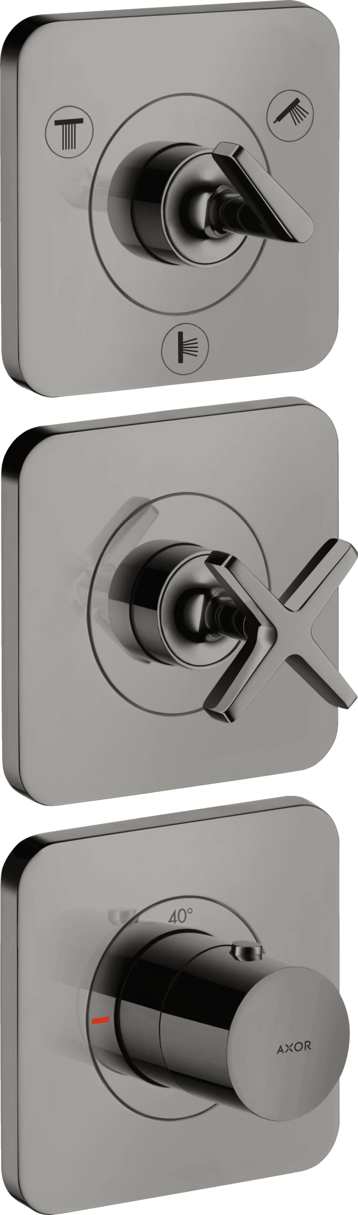 Axor Citterio E Thermostatic Module 380/120 For Concealed Installation For 3 Outlets With Escutcheons Polished Black Chrome