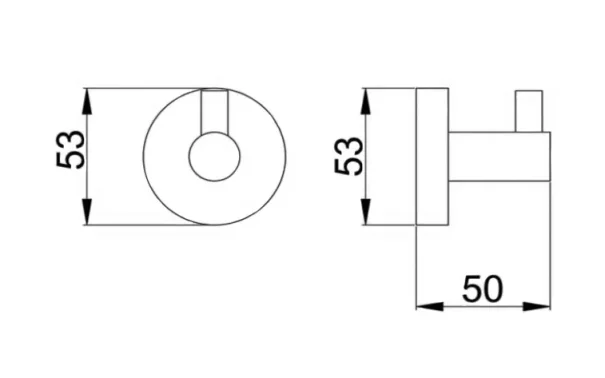 Just Taps Vos Robe Hook Brushed Brass technical drawing - Image 2