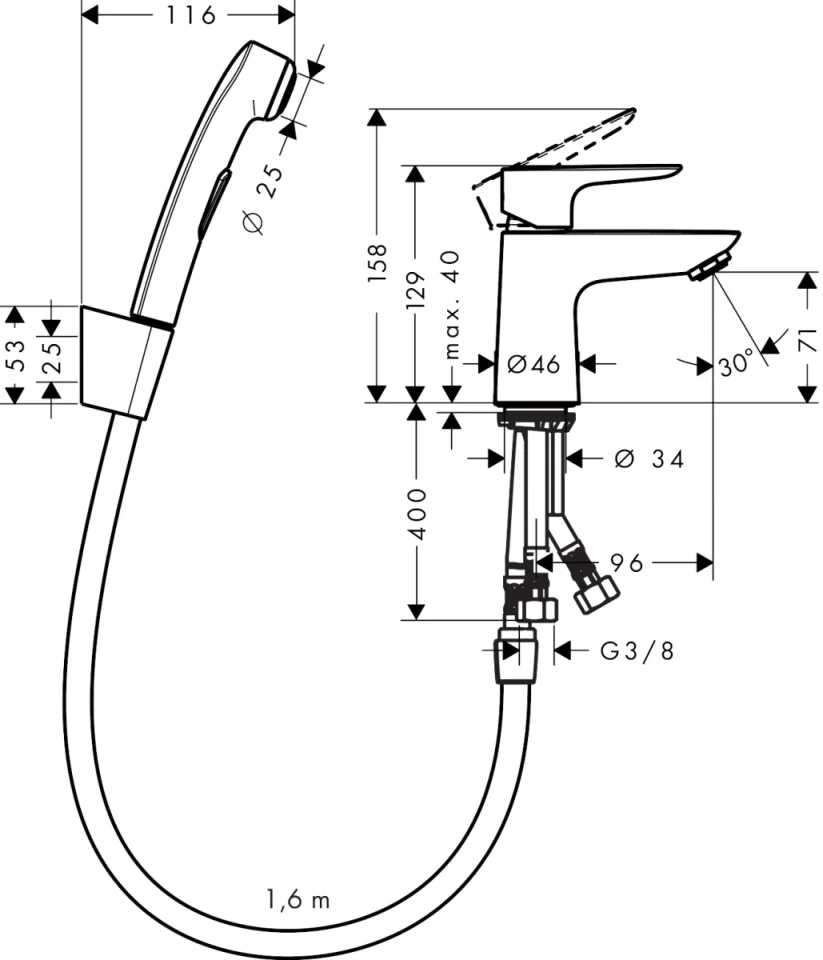 Hansgrohe Talis E Manual Mixers 562 X 171 X 65mm Chrome detail view - Image 2