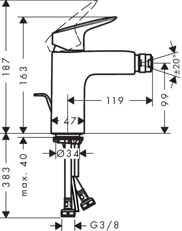 Hansgrohe Logis Bidet Mixers 350 X 176 X 70mm Chrome detail view - Image 3