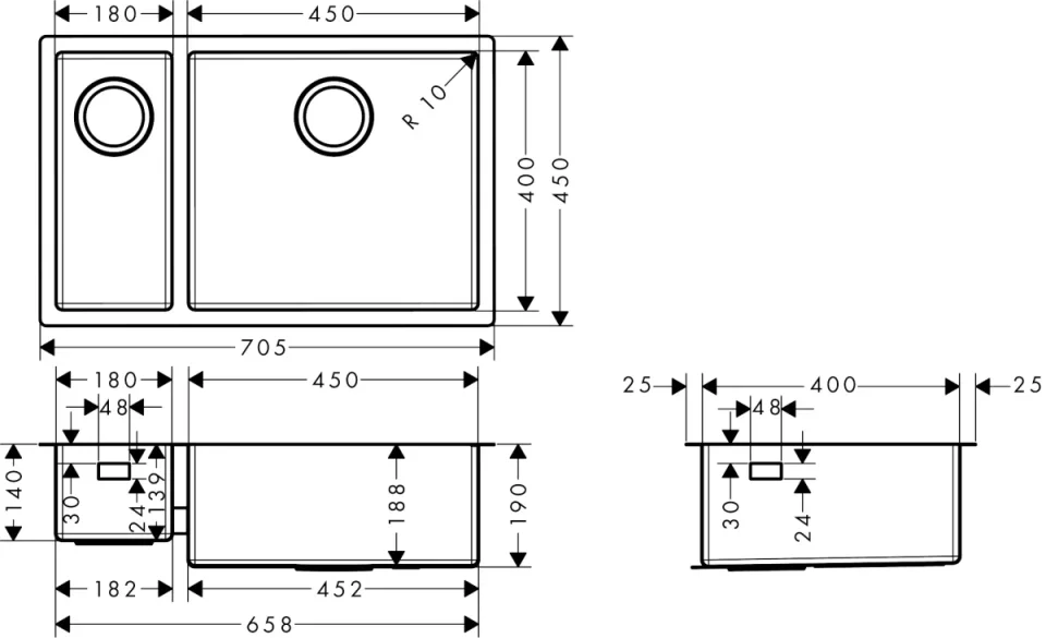 Hansgrohe S71 Sinks 865 X 670 X 220mm Stainless Steel detail view - Image 2