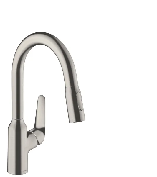 Hansgrohe Focus M42 Single Lever Kitchen Mixer 180 With Pull-out Spray, 2 Spray Modes Stainless Steel