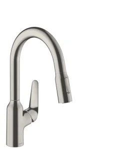 Hansgrohe Focus M42 Single Lever Kitchen Mixer 180 With Pull-out Spray, 2 Spray Modes Stainless Steel