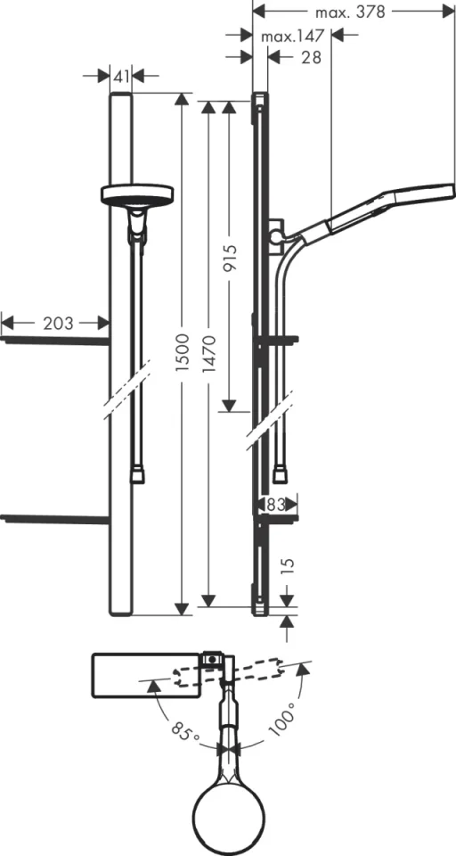 Hansgrohe Rainfinity Shower Rail Sets 1550 X 200 X 85mm Chrome detail view - Image 2