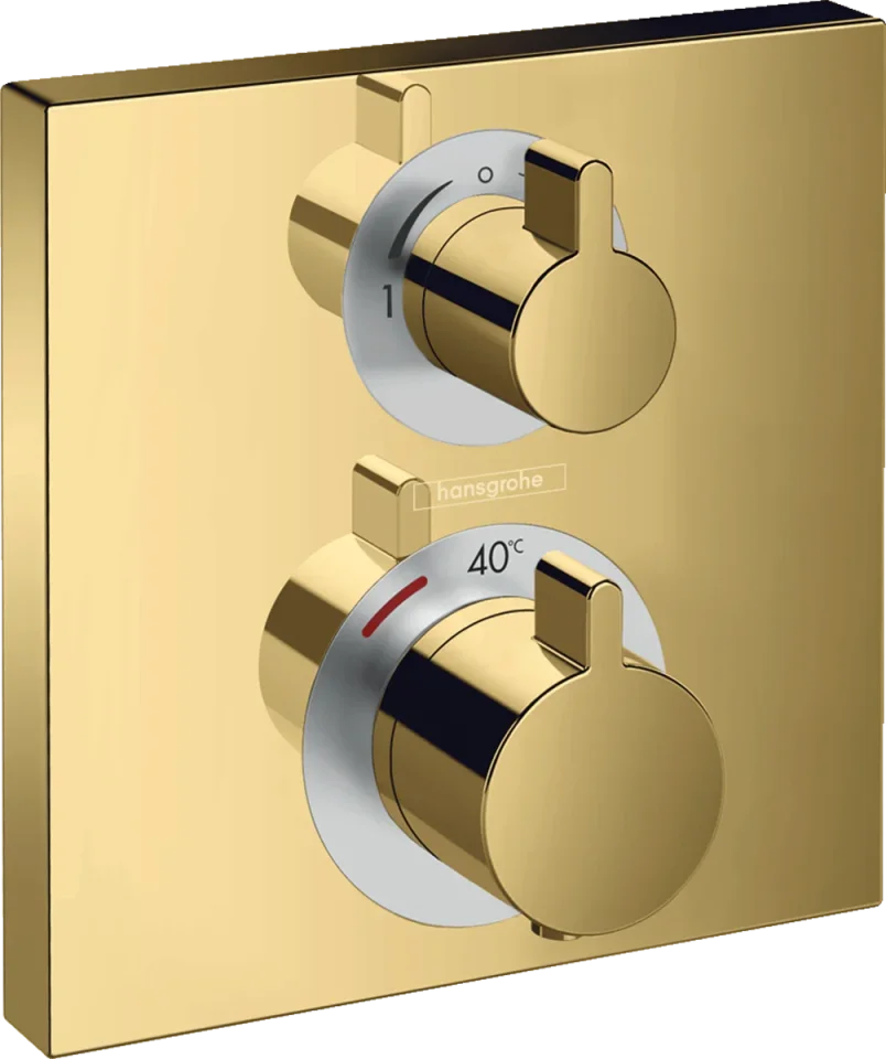 Hansgrohe Ecostat Square Thermostatic Shower Mixer Concealed 217 X 180 X 132mm Gold - Polished detail view - Image 2