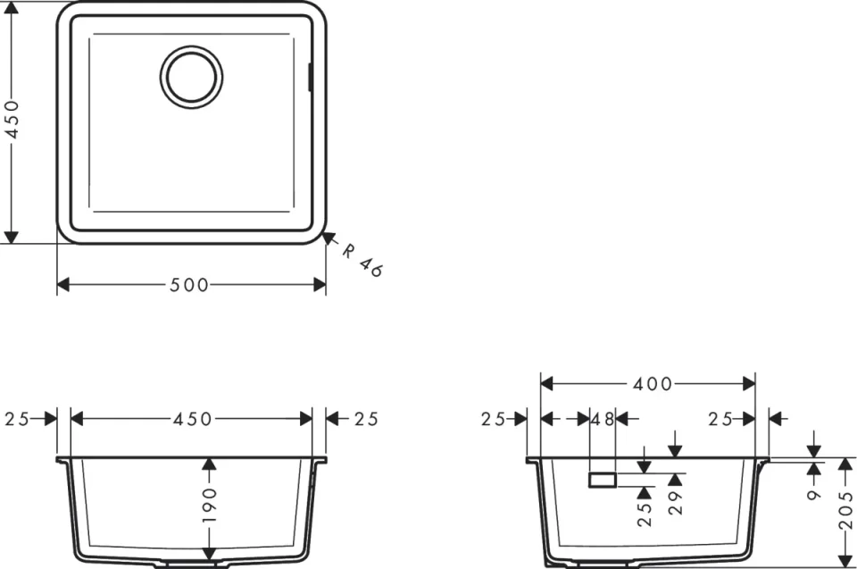 Hansgrohe S51 Sinks 725 X 590 X 315mm Grey detail view - Image 2