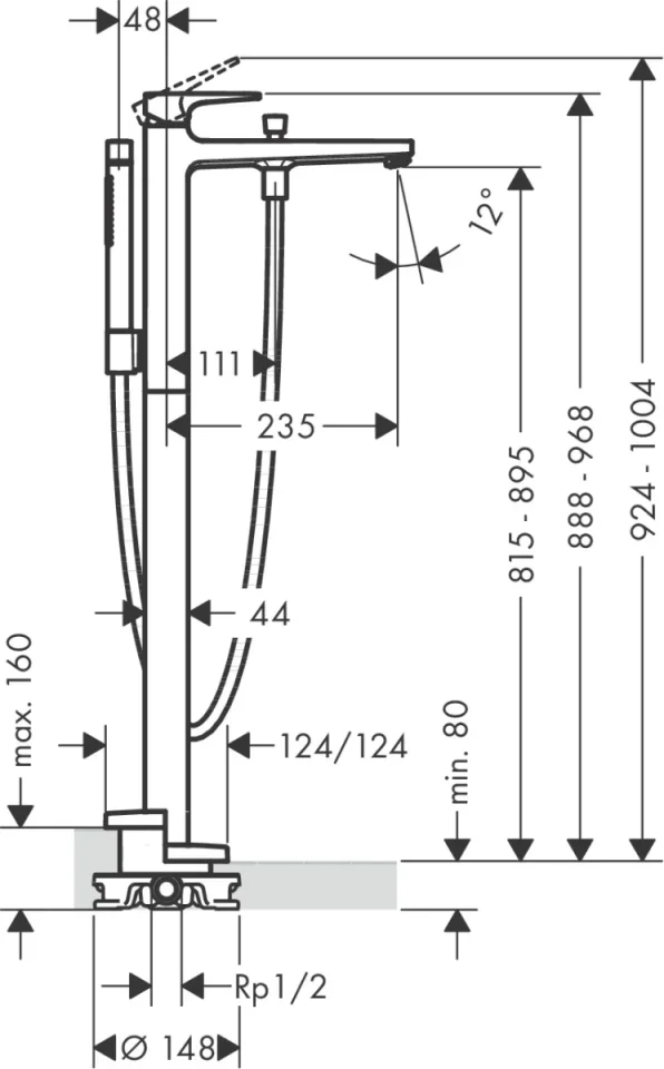 Hansgrohe Metropol Bath Mixers Concealed 1180 X 375 X 215mm Chrome detail view - Image 2
