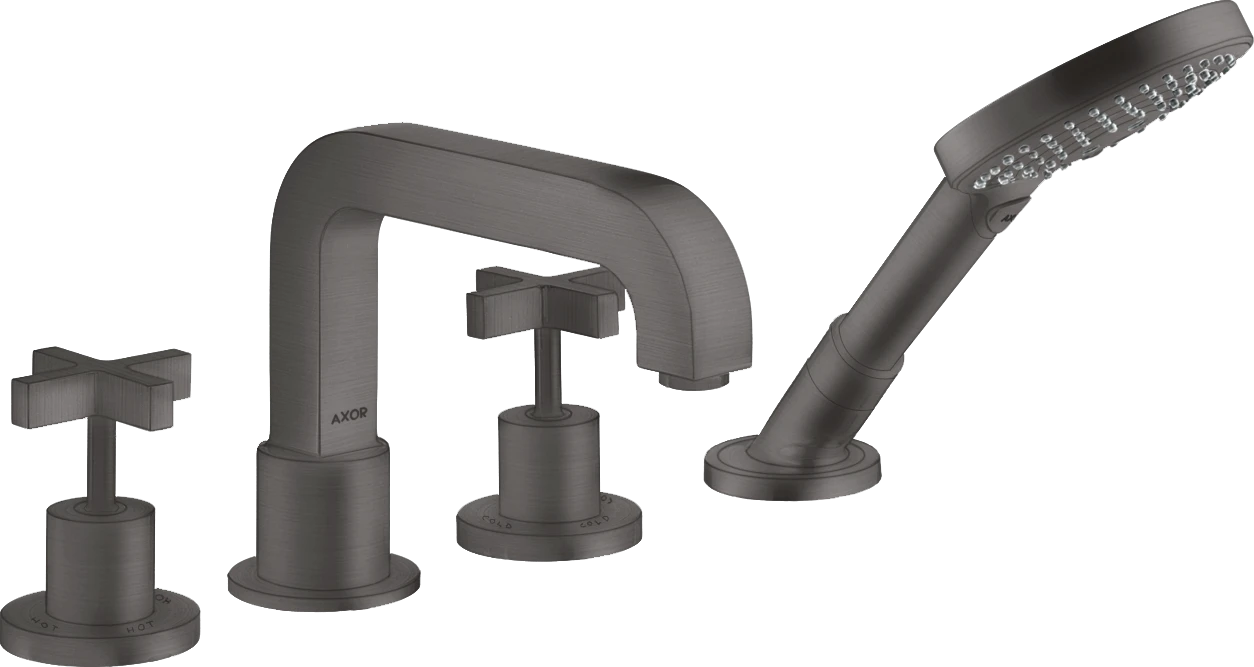 Axor Citterio 4-hole Rim-mounted Bath Mixer With Cross Handles And Escutcheons Brushed Black Chrome