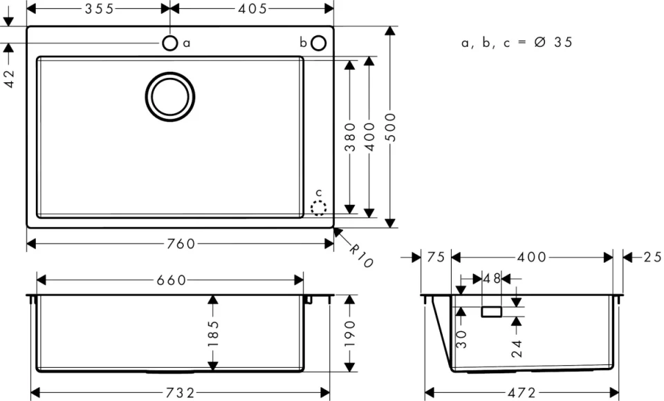Hansgrohe S71 Sinks 865 X 670 X 225mm Stainless Steel detail view - Image 2