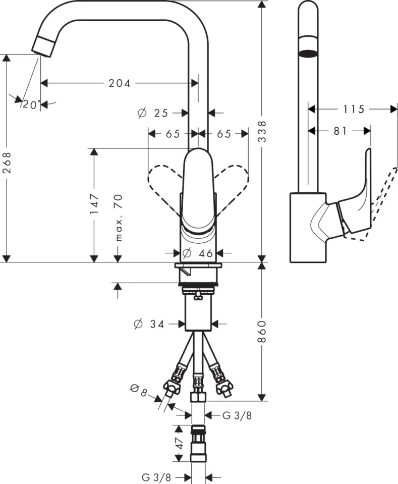 Hansgrohe Focus M41 Manual Kitchen Mixers 410 X 315 X 75mm Chrome detail view - Image 2