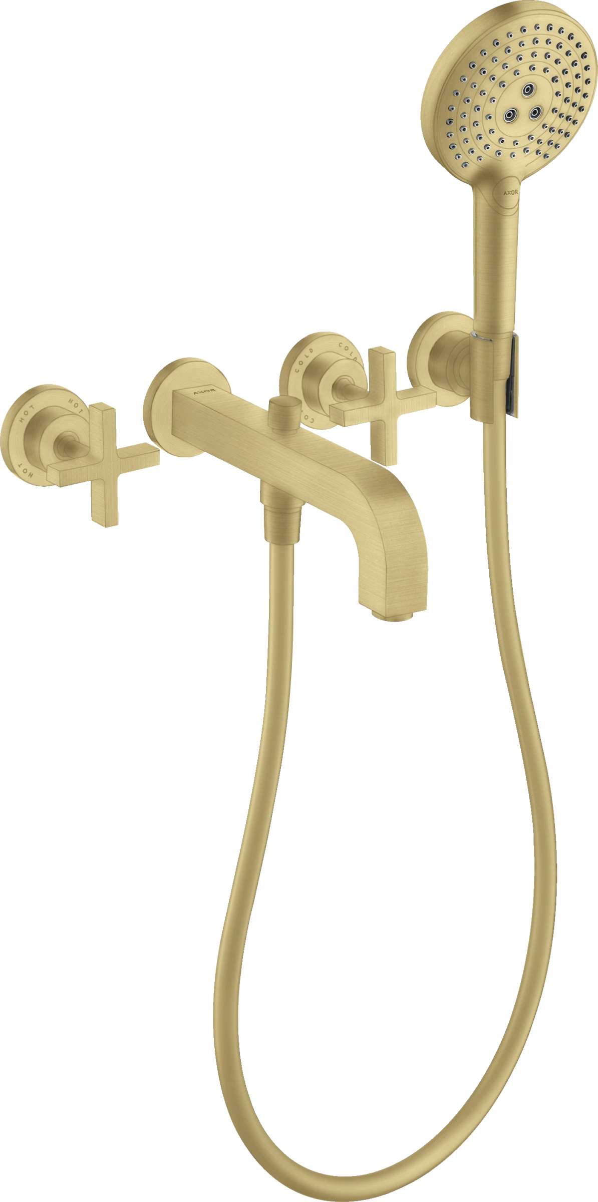 Axor Citterio 3-hole Bath Mixer For Concealed Installation Wall-mounted With Cross Handles And Escutcheons Gold Brushed