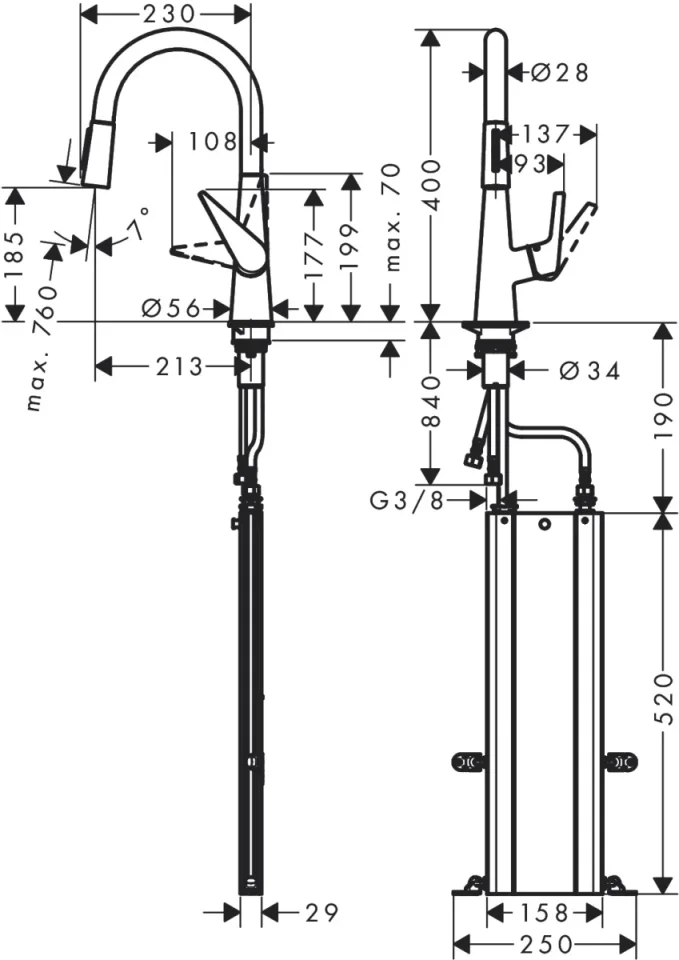 Hansgrohe Talis M51 Manual Kitchen Mixers 560 X 320 X 110mm Stainless Steel detail view - Image 2