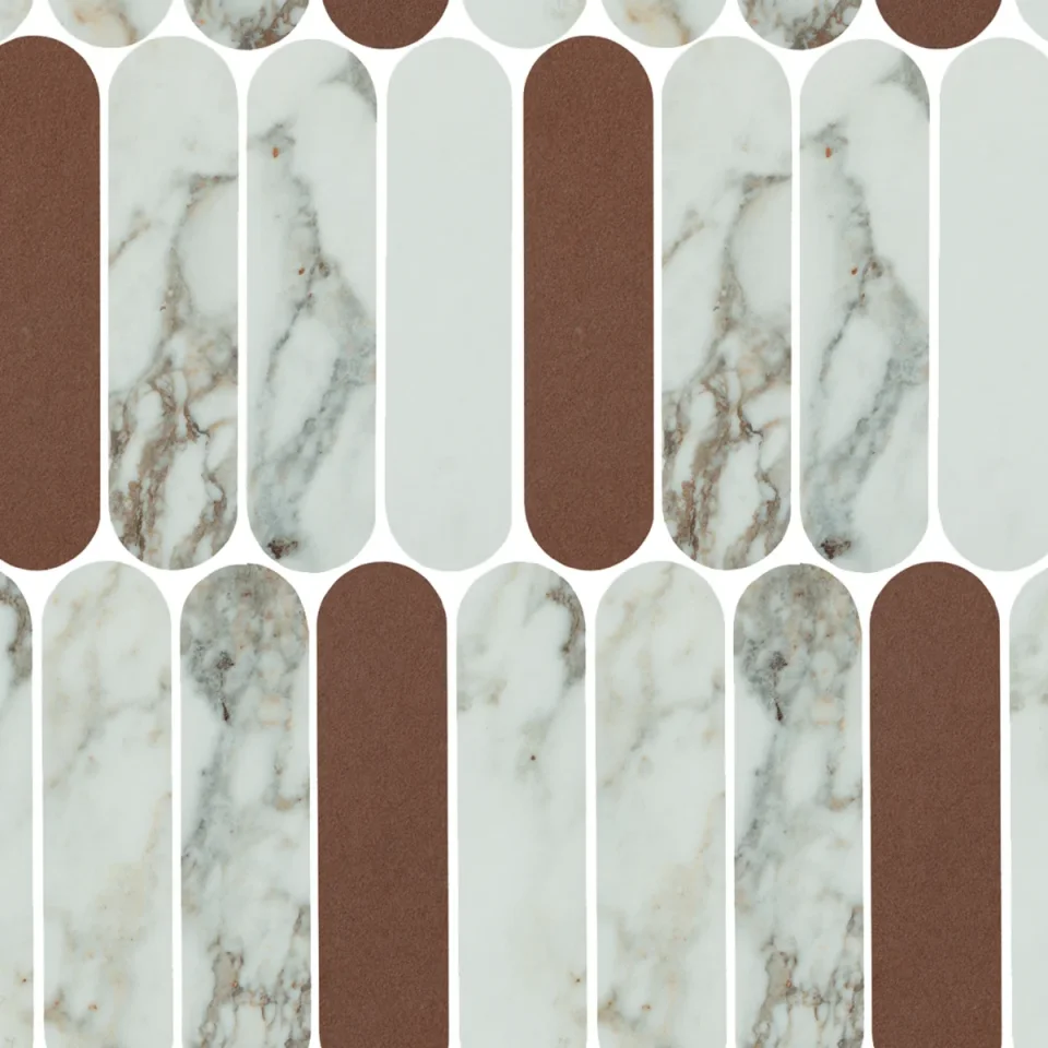 European Tiles Charmo Calacatta Pink Fiamma Oval Mosaic Mix 19.5 X 37cm Polished Wall Tile (sold Per Piece) detail view - Image 2