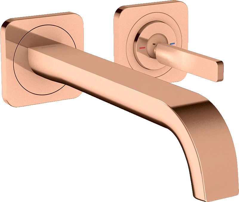 Axor Citterio E Single Lever Basin Mixer Wall-mounted With Pin Handle, Spout 221 Mm And Escutcheons Polished Red Gold
