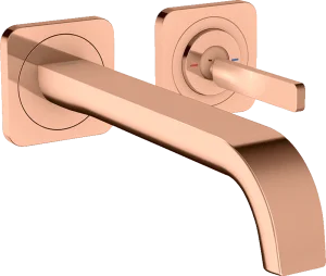 Axor Citterio E Single Lever Basin Mixer Wall-mounted With Pin Handle, Spout 221 Mm And Escutcheons Polished Red Gold