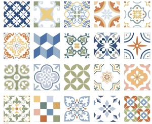 European Tiles Cuba Range Santiago Square Multicolour Patchwork Matt Porcelain 20x20 Floor and Wall Tile 