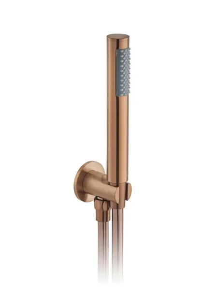 Vado Individual Round Single Function Mini Shower Kit With Integrated Outlet And Bracket Wall Mounted Brushed Bronze product image - Image 1