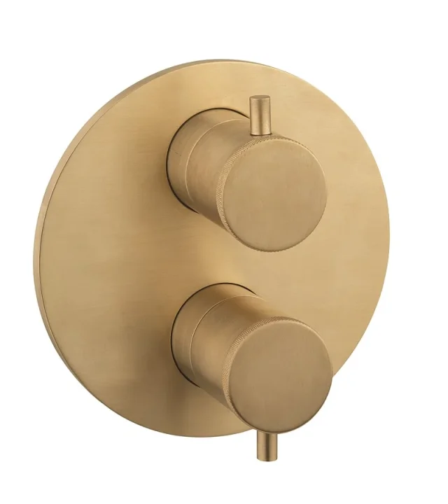 Crosswater Crossbox MPRO Industrial 2 Outlet Trim & Levers Brushed Brass Unlaquered detail view - Image 2