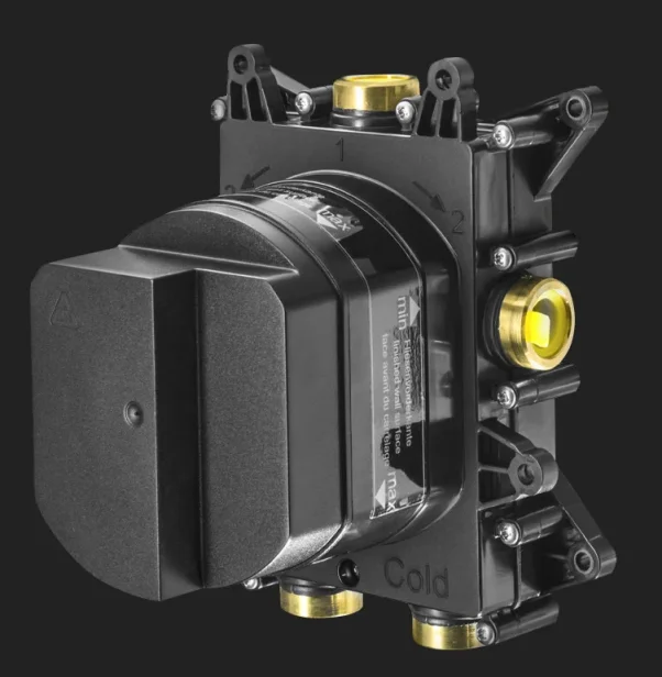 Crosswater Crossbox MPRO Industrial 2 Outlet Trim & Levers Brushed Brass Unlaquered detail view - Image 4