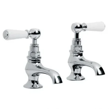 Lefroy Brooks Classic White Lever Basin Pillar Taps - Nickel product image - Image 1