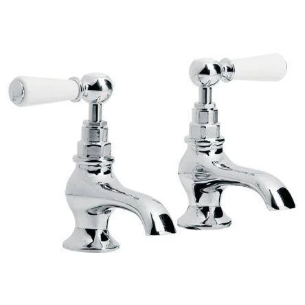 Lefroy Brooks Classic White Lever Bath Pillar Taps - Chrome