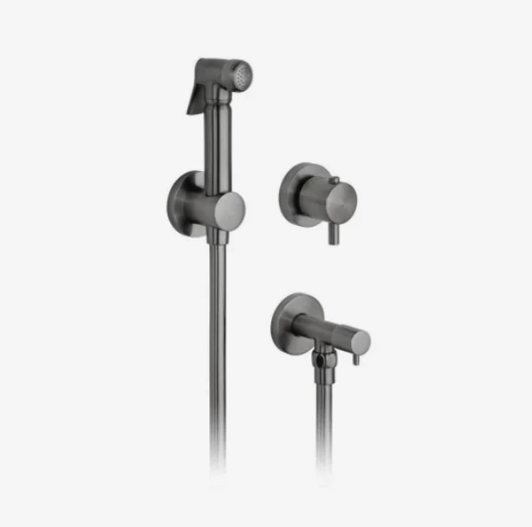 Vado Individual Shattaf Kit With Concealed Thermostatic Mixing Valve And Angle Valve Brushed Black