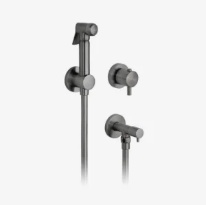 Vado Individual Shattaf Kit With Concealed Thermostatic Mixing Valve And Angle Valve Brushed Black