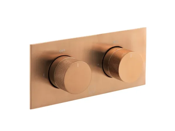 Vado Individual Tablet Knurled Horizontal Concealed 2 Outlet, 2 Handle Thermostatic Valve With Knurled Handles Brushed Bronze product image - Image 1